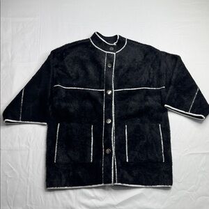 Cyrus Women’s Wide Sleeve Soft Knit Contrast Snap Jacket Black Size XS like new